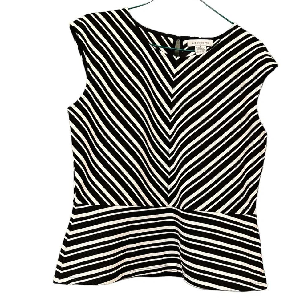 Liz Claiborne Black & White Striped Sleeveless Top size Large